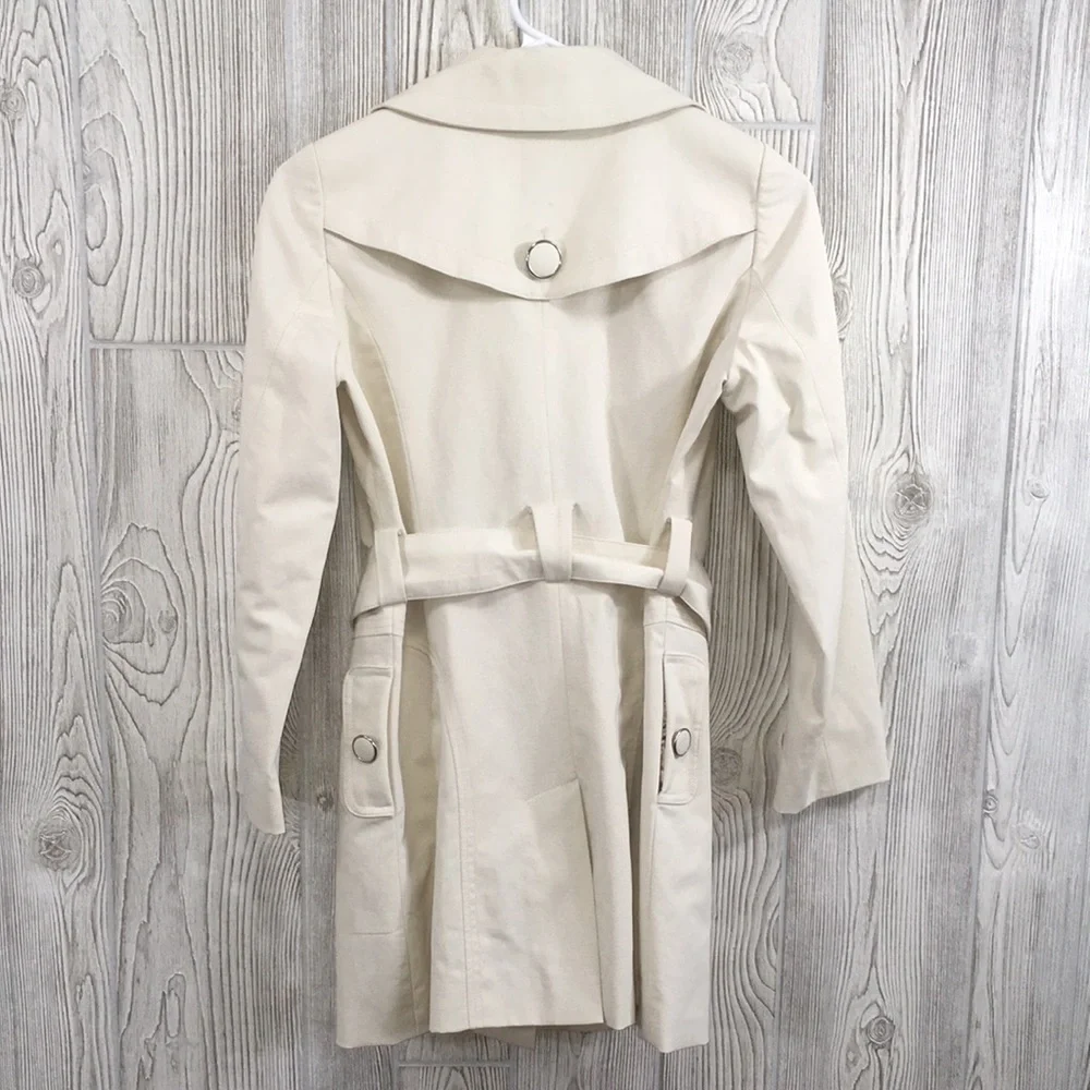 Sugarfly Girls Cream Off White Belted Double Breasted Trench Coat Jacket Medium